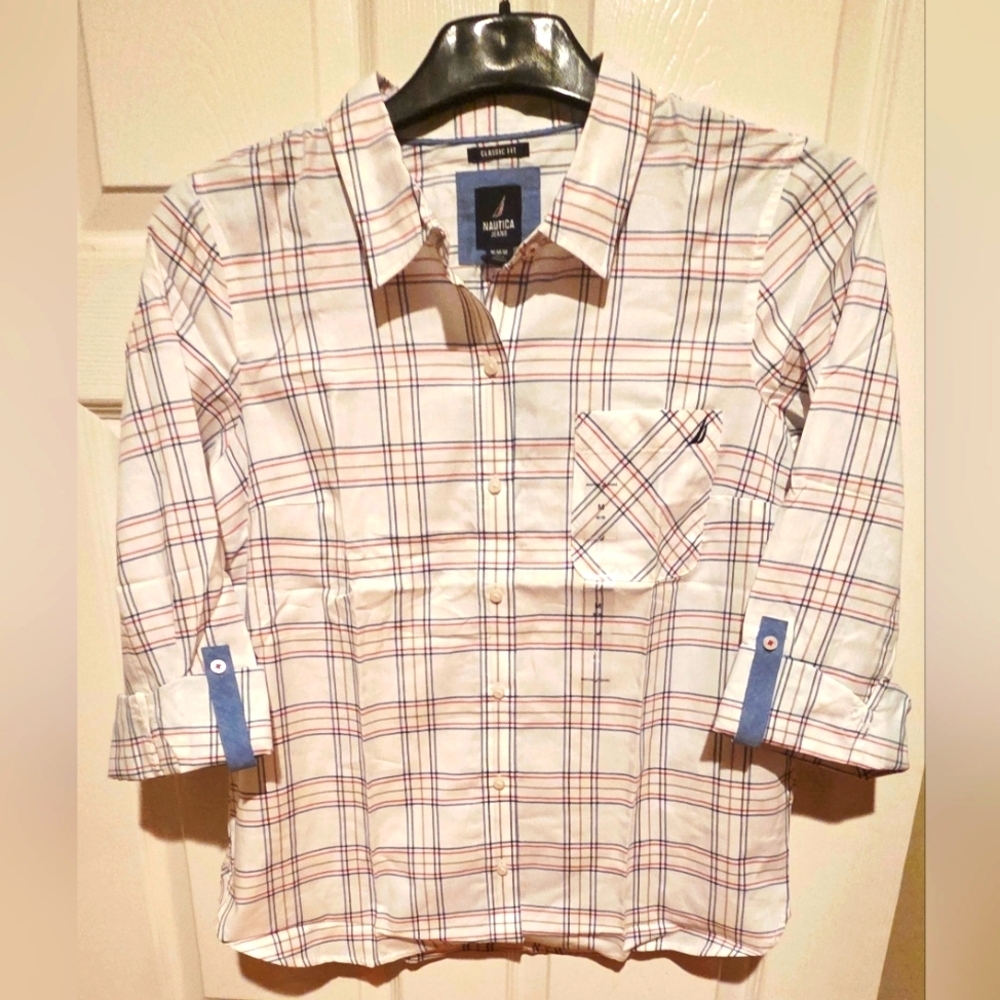 New Nautica Jeans providence plaid cotton roll-tab Shirt - Picture 4 of 9